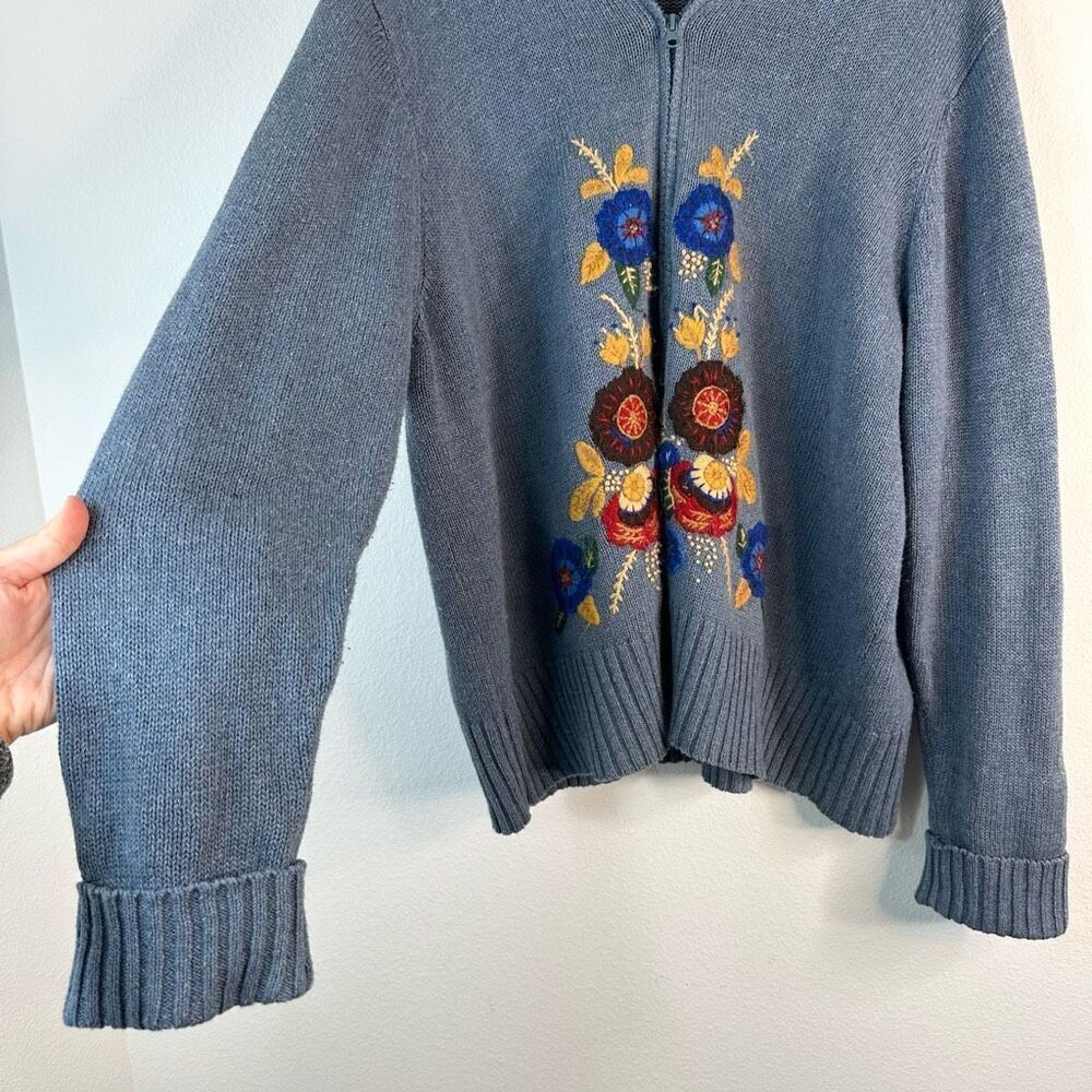 Vintage Victoria Jones Floral Embroidered Knit Sweater Jacket Womens 3X Boho Art - Picture 4 of 8